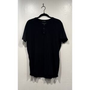 Wings + Horns Henley Shirt Mens Black Short Sleeve Cotton Tee Size Large Classic